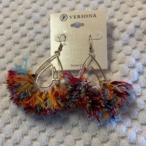 Versona Gold Teardrop Earrings with Multicolor Fringe